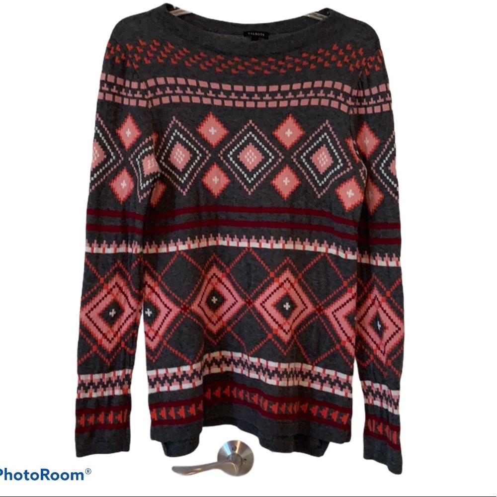 2/$24 TALBOTS Sweater Tribal Pink & Gray- EUC